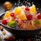 Appetizing bowl of assorted fresh fruit including juicy berries and orange slices, AI-generated.