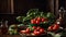 Appetizing caprese salad on a dark background healthy