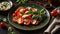 Appetizing, caprese salad on a dark background healthy food