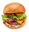 Appetizing cheeseburger close up on white background. Clipping path