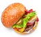 Appetizing cheeseburger close up on white background. Clipping path