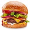 Appetizing cheeseburger close up on white background. Clipping path