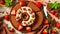 Appetizing chocolate cake dessert strawberries, mint berry delicious biscuit nutrition