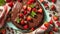 Appetizing chocolate cake dessert sugar , eating mint berry delicious biscuit nutrition