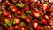 Appetizing chocolate cake with strawberries, mint decorate delicious biscuit nutrition