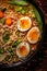 Appetizing Close-Up Shot of a Flavorful Ramen Bowl Halved Boiled Eggs
