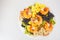 Appetizing colored farfalle pasta with chrimp