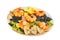 Appetizing colored farfalle pasta with chrimp