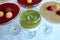 Appetizing and colorful panna cotta in glasses