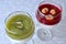 Appetizing and colorful panna cotta in glasses