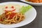 Appetizing cooked spaghetti italian pasta with tomato sauce