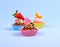 Appetizing cupcakes with kiss heart, tangerine, strawberry