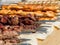 Appetizing delicious fried meat on a barbecue grill outdoors