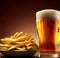 Appetizing french fries with cold beer
