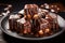 Appetizing fresh cube croissant with chocolate on black background
