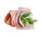 Appetizing fresh herring roll with red onion and sprig of dill. White isolated background.