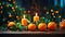 Appetizing fresh tangerines, candles, decorative fruit Christmas tree branch orange food green december