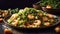 Appetizing fried shrimp, parsley tasty food