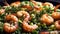 Appetizing fried shrimp, parsley tasty food dinner