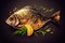 Appetizing Grilled Sea Bream on a Plate with Lemon and Greens. AI Generated