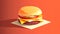 Appetizing hamburger on a orange background, generative AI.