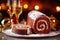 Appetizing Holiday Yule Log on Festive Table - Generative AI