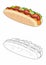 Appetizing hotdog isolated on white background. King size hotdog.