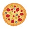 Appetizing Italian Pizza as Round Hot Dough Topped with Salami and Olive Vector Illustration