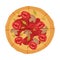 Appetizing Italian Pizza as Round Hot Dough Topped with Tomato and Mushroom Above View Vector Illustration