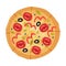 Appetizing Italian Pizza as Round Hot Dough Topped with Tomato and Pepper Above View Vector Illustration