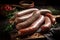 Appetizing meat sausages. AI Generated