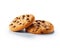 Appetizing pair of chocolate chip cookies on a white background, Generative AI