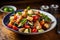 Appetizing Panzanella Salad with Fresh Ingredients for Restaurant Menu with Ample Copy Space