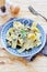 Appetizing pasta with fried porcini mushrooms