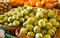 Appetizing pears on counter in market