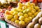 Appetizing pears on counter in market