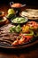 An appetizing photo of a sizzling plate of fajitas, served with warm tortillas, fresh pico de gallo