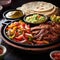 An appetizing photo of a sizzling plate of fajitas, served with warm tortillas, fresh pico de gallo