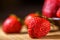 Appetizing ripe strawberries on a plate, top view, vitamin Breakfast