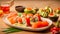 Appetizing rolls Japanese style sushi set healthy closeup restaurant food cuisine seaweed