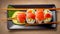 Appetizing rolls in Japanese style tasty fish healthy closeup meal food