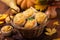 Appetizing and ruddy muffins with pumpkin