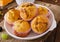 Appetizing and ruddy muffins with pumpkin
