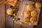 Appetizing and ruddy muffins with pumpkin