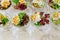 Appetizing salad in a transparent salad bowl, food closeup