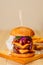 Appetizing shot of a classic hamburger served on a cutting board