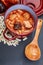 Appetizing spoon dish. Delicious for autumn, winter and all year. Asturian fabada, typical dish of Asturias Spain. Stew of beans