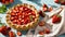 Appetizing strawberry pie, fresh berries on old background gourmet