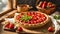 Appetizing strawberry pie, fresh summer on old background gourmet pastry eating