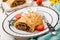 Appetizing strudel with minced beef, onions